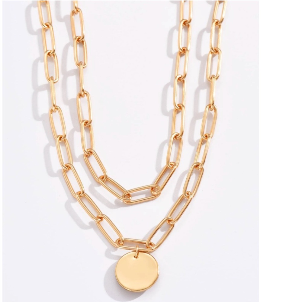 Gold Tone Double Layer Chain with Charm Fashion Necklace - Picture 6 of 10
